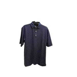 FOOT JOY MEN'S GOLF SHORT SLEEVE SHIRT/ L / NAVY W/ WHITE DIAMOND PATTERN